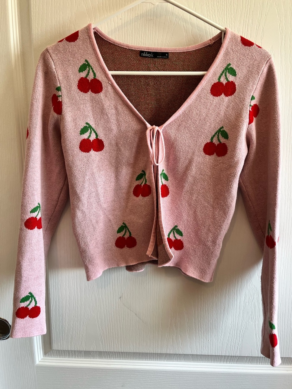 Nikka K Pink Cherry Knit Tie-Front Cardigan Y2K inspired Soft Girl- Small